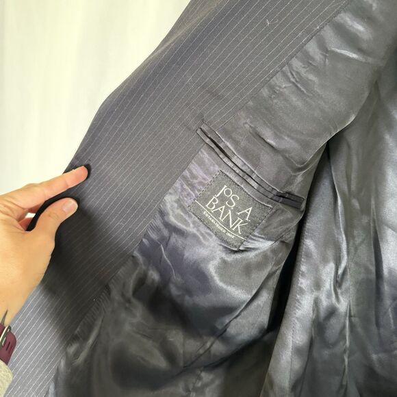 Jos A Bank 100% Wool Blend Men's 40R Black Striped 2 Button Front Dry Clean - Picture 7 of 11